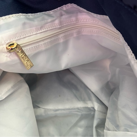 New Packed Party Navy Blue Bedazzled Ruffle Top Nylon Tote Bag | Packable - Picture 7 of 8